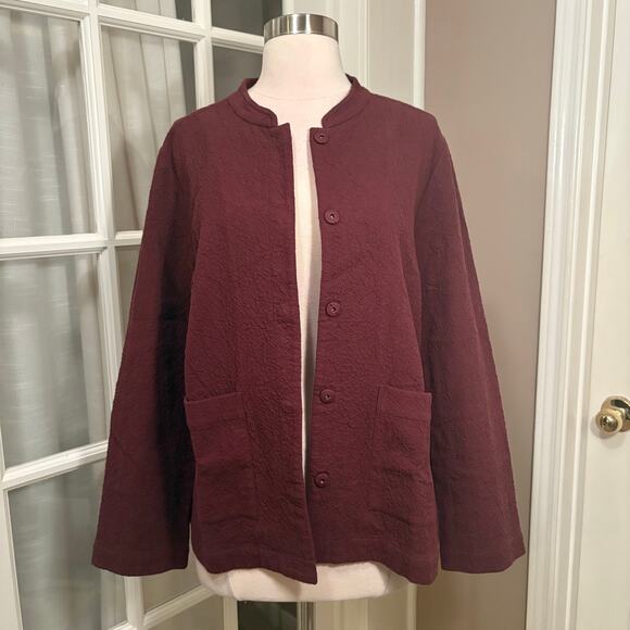 Eileen Fisher Jackets & Blazers - Eileen Fisher Organic Cotton Textured Jacket Burgundy Wine‎ Small With Pockets